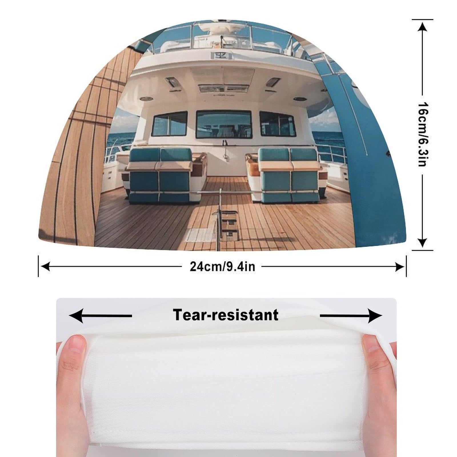 Wooden Deck Yacht Swim Cap for Women & Men High Elasticity Swimming Hat Protects Hair and Scalp, Comfortable Lightweight Bathing Caps for Long Hair