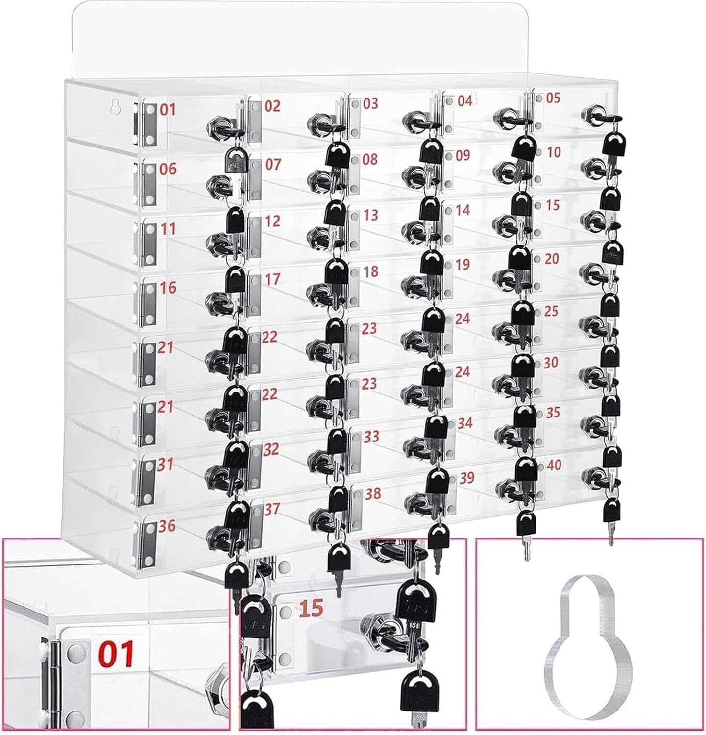Cell Phone Locker Box for Classroom with Door Locks and Keys Clear Acrylic Jail Storage Cabinet，Classroom Cell Phone Locker - 40-Slot Wall Mounted Storage Cabinet with Door Locks & Keys, Sec