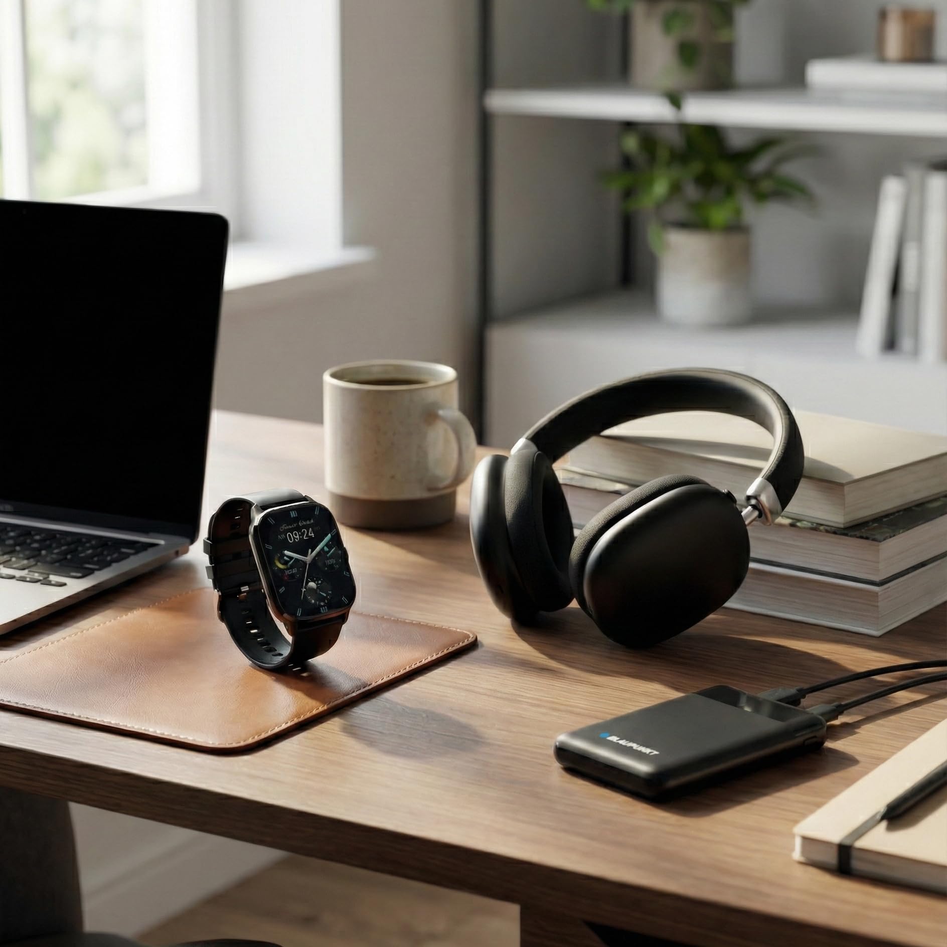 BLAUPUNKT Smartwatch 3 w 1 Pack z połączeniami Bluetooth + bezprzewodowy zestaw słuchawkowy Bluetooth z redukcją szumu + zewnętrzna bateria 5000mAh USB-C Power Bank