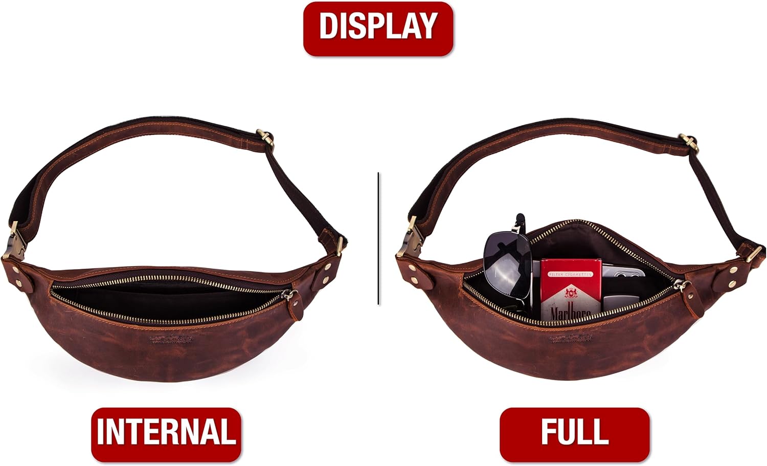 Top Grain Genuine Leather Slim Waist Pack for Man & Woman, Minimalist Vintage Design, Handmade with Detachable Hardware, Slim Fanny Pack Small Crossbody Belt Bag for Traveling or Riding, Coffee - Image 6