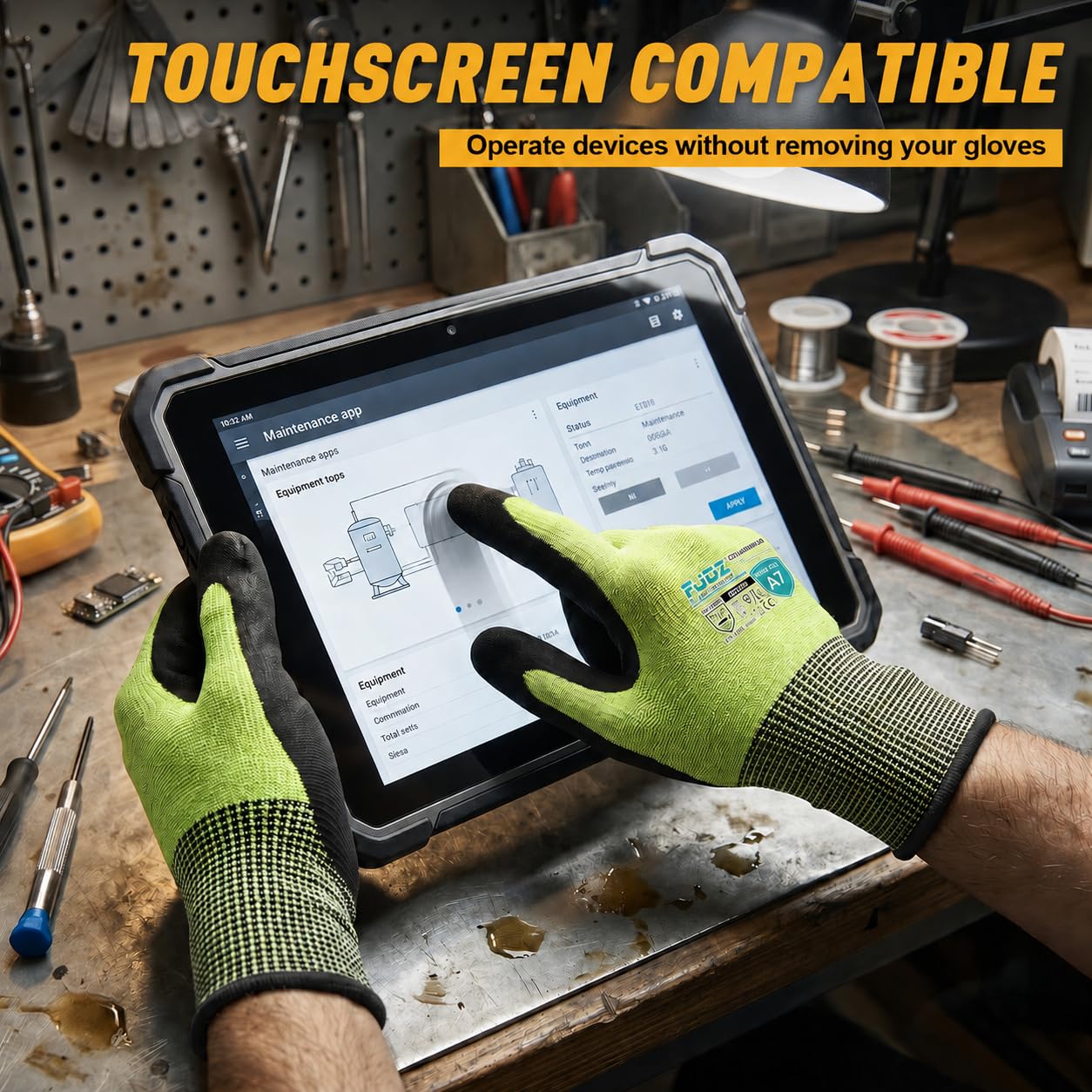 Evridwear ANSI A7 schnittfeste Handschuhe, Touchscreen-Schneidehandschuhe mit sandiger Nitrilbeschichtung, fester Griff für Holzarbeiten, Lager, Griffglas, Gartenarbeit, Bau, Angeln (Grün, M)