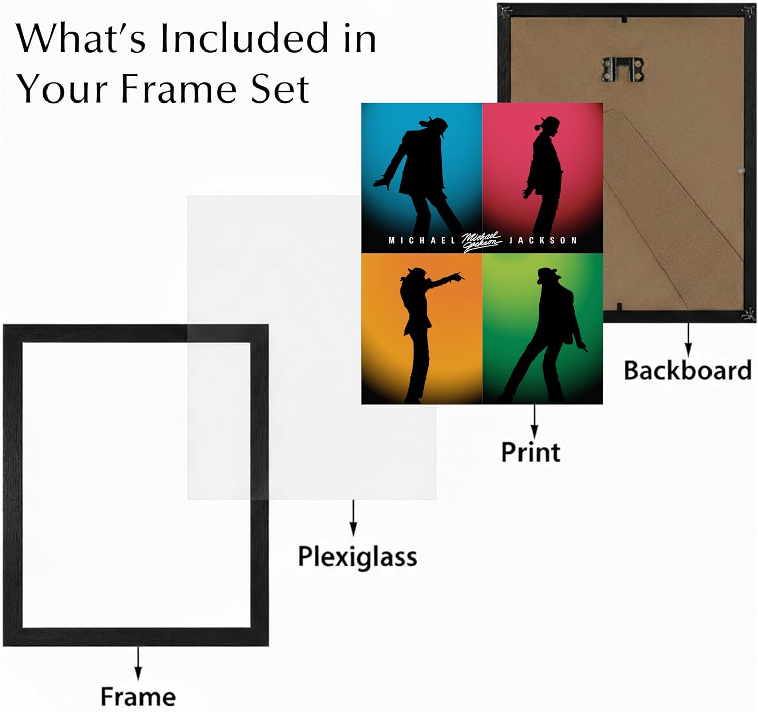 Silhouette Wall Art Print - Iconic King of Pop Wall Art Decor, Perfect for Home, Offices, Bedroom, Living Room, & Music Room Decor (Black Framed, 8 x 10 inches)