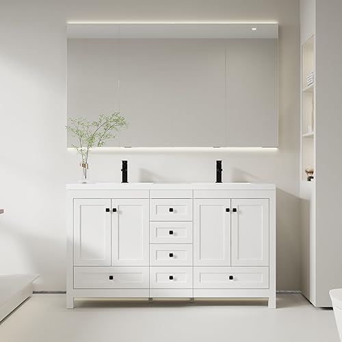 Miniatura 98 de eclife Tocadores de baño de 30 pulgadas con lavabo, moderno gabinete de almacenamiento de baño de madera gruesa con fregadero empotrado, drenaje