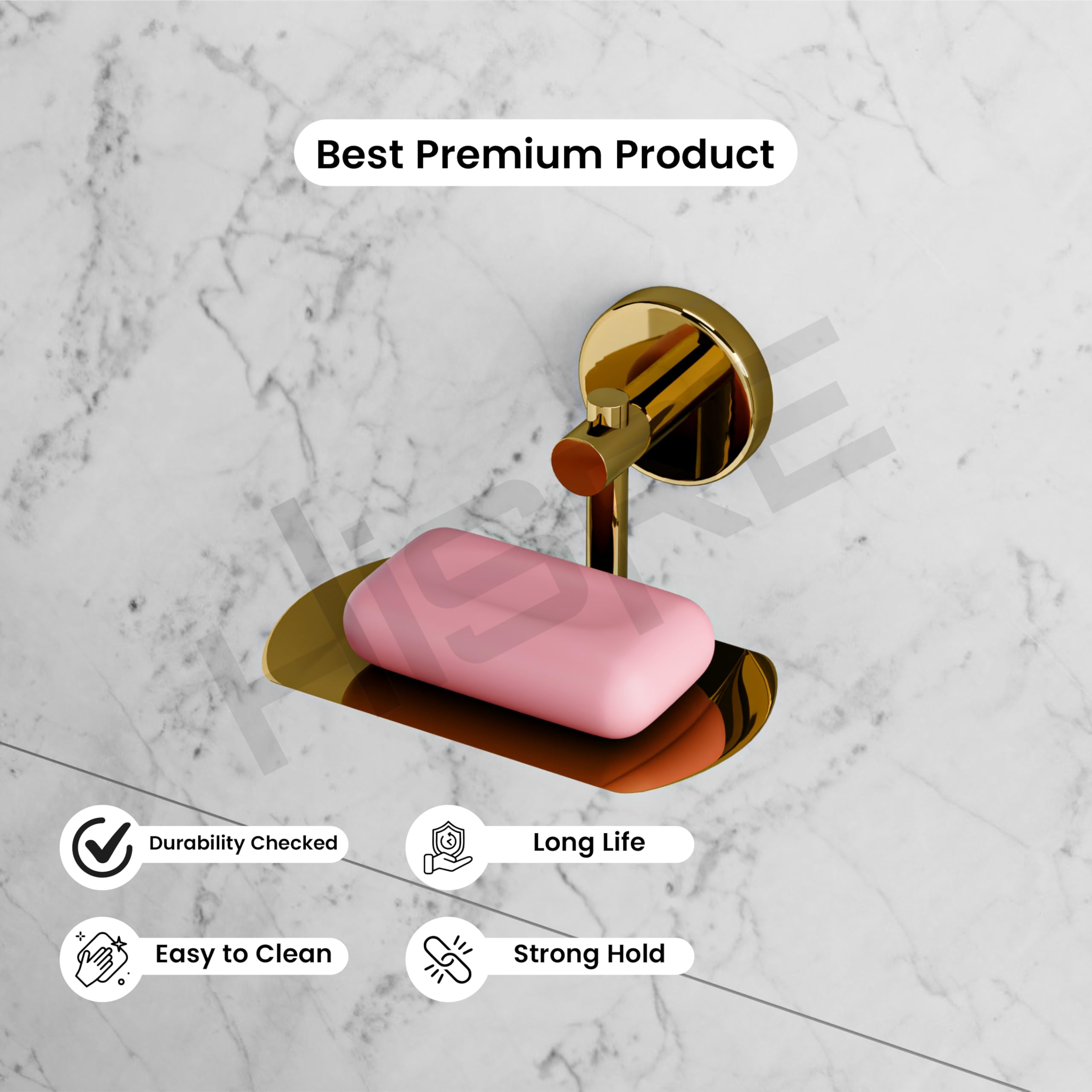 HISRE Luxury Gold Finish Wall Mounted Soap Dish | Stainless Steel Bathroom Soap Holder | Rustproof Soap Tray for Home, Hotel & Office, photo 4 of 5
