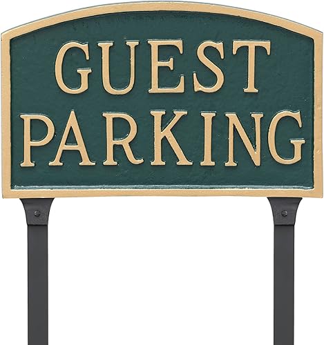 Montague Metal Products Letrero de placa de 5.5 x 9 pulgadas con estaca de césped de 23 pulgadas, verdedorado