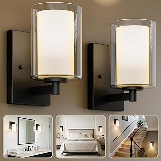 Kalium Wall Sconces Set of Two, Modern Vanity Lights with Double Clear Glass Shade