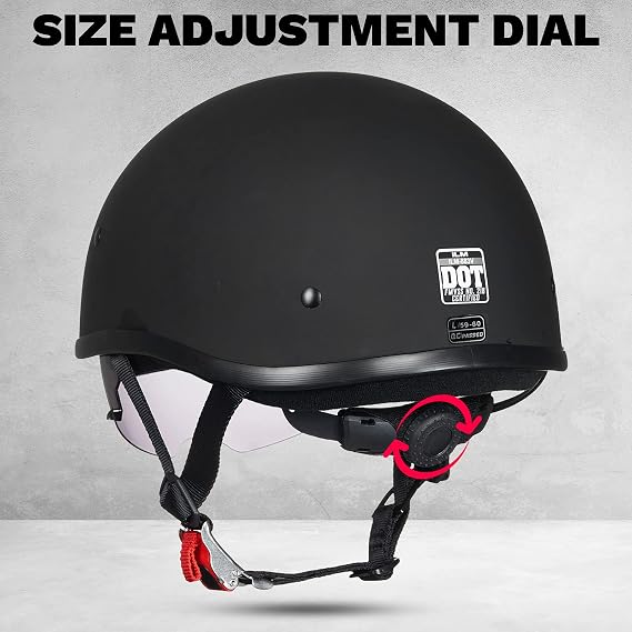 ILM Motorcycle Half Helmet with Sunshield Quick Release Strap Half Face Fit for Cruiser Scooter DOT Approved