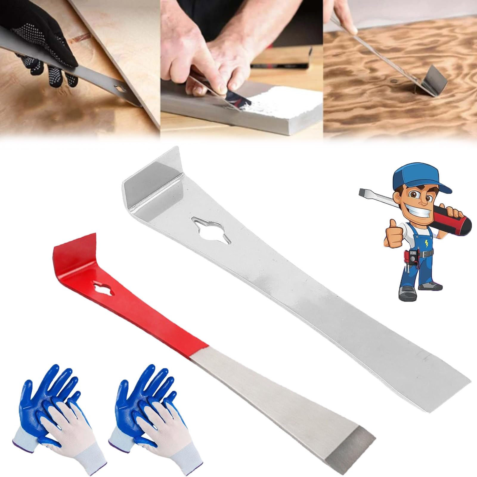 Woodworker's Multi-Purpose Magic, Stainless Steel Mini Pry Bar Scraper Set, Multipurpose Leverage Tool, for Trim Removal Tool and Baseboard Removal Tool (Mix-2 Pcs)