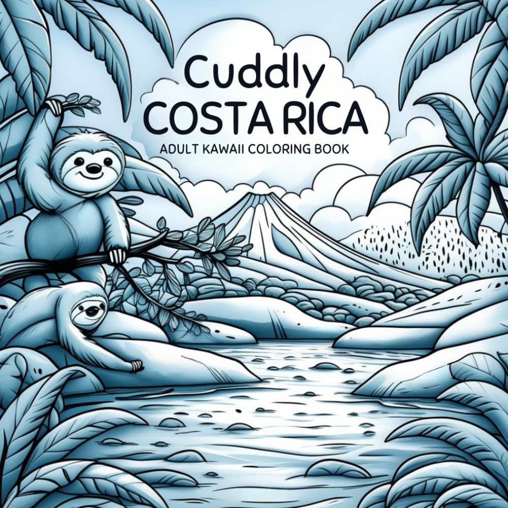 Cozy Costa Rica: A Kawaii Coloring Book for Adults: 50 Bold and Easy Designs of Sloths, Toucans, and Tropical Rainforest Life for Stress Relief and Relaxation