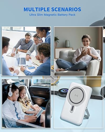 Miniatura 7 de Cargador portátil magnético, banco de energía inalámbrico multipuerto de 10000 mAh, batería segura de 22.5 W, cargador portátil de soporte, cables