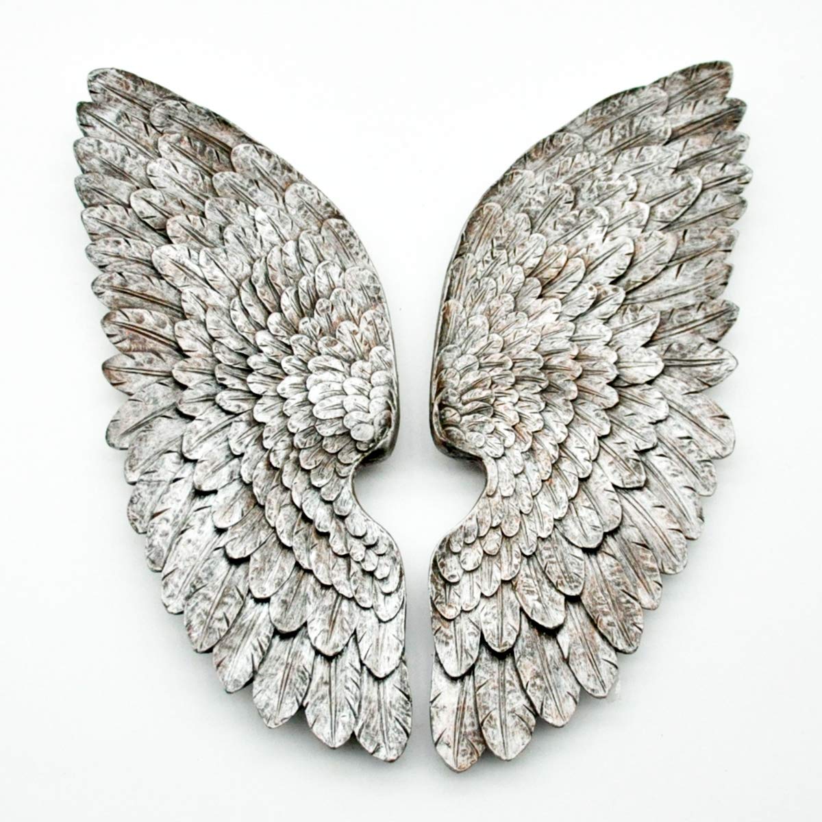 Set 2 Shabby Chic Vintage Style Large Angel Cherub Silver Wings Wall Art