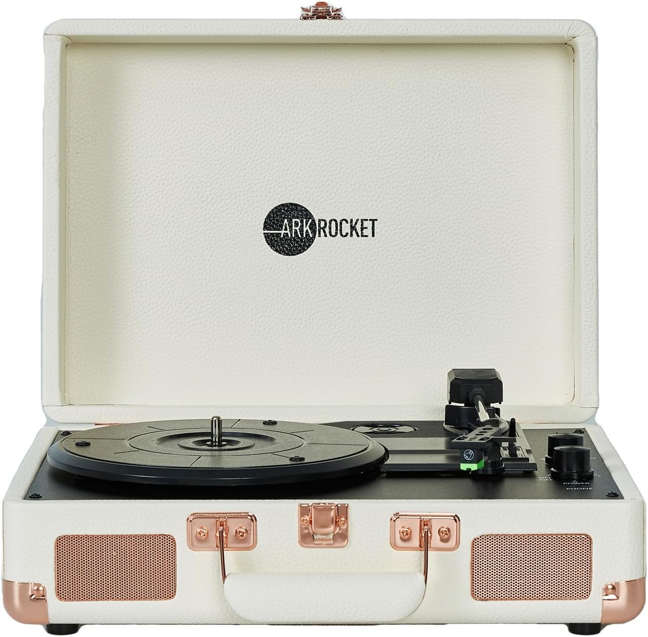 Arkrocket Curiosity Suitcase Bluetooth Turntable Vintage 3-Speed Record Player with Built-in Speakers Upgraded Turntable Audio Sound (Cream Rose Gold)