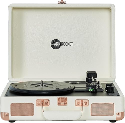 Miniatura 8 de Arkrocket Curiosity Suitcase - Tocadiscos Bluetooth vintage de 3 velocidades con altavoces integrados, tocadiscos mejorado, sonido de audio (gris