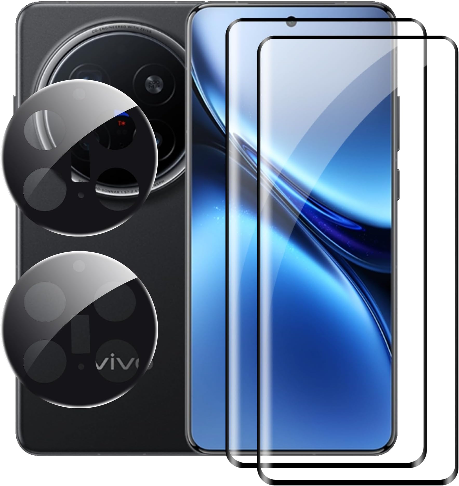 FDHYFGDY Screen Protector for Vivo X200 Pro Tempered Glass, Camera Protection and Glass Screen Protector with Mounting Frame, 9H Hardness, Anti-Bubble, HD Screen Protector, Pack of 2 and 2