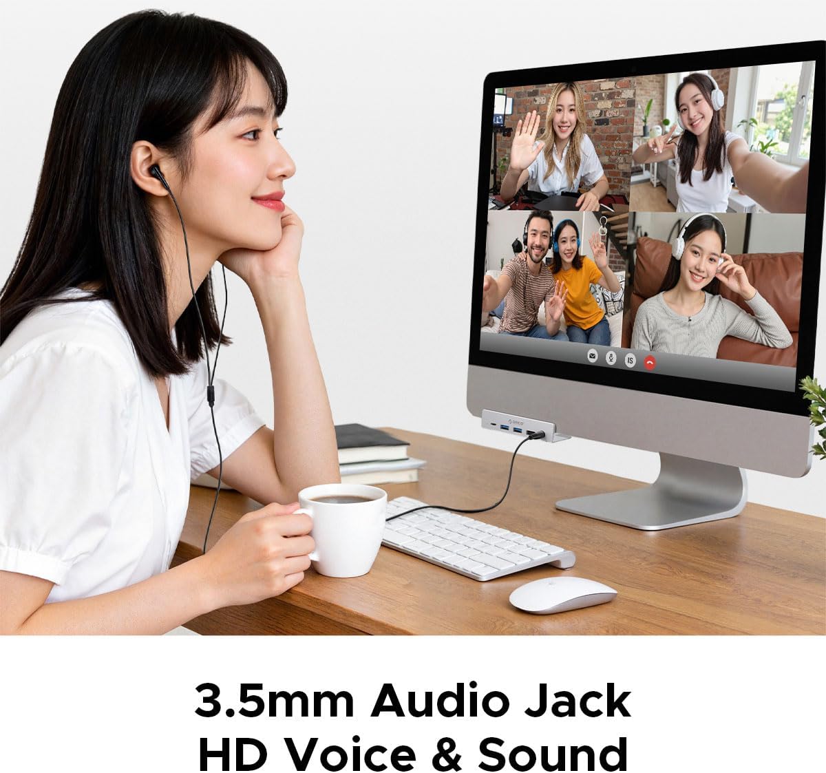 ORICO Clip Docking Station, 8-in-1 Clamp USB C Hub with 4K@60Hz HDMI, 100W PD, Gigabit Ethernet, 4xUSB Port, AUX, 10Gbps Clamp Docking Station for Laptop, MacBook, PC (Adapter Not Included)