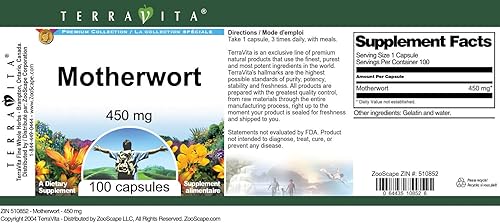 Miniatura 4 de Terravita Motherwort - 450 mg (100 Cápsulas, ZIN 510852)