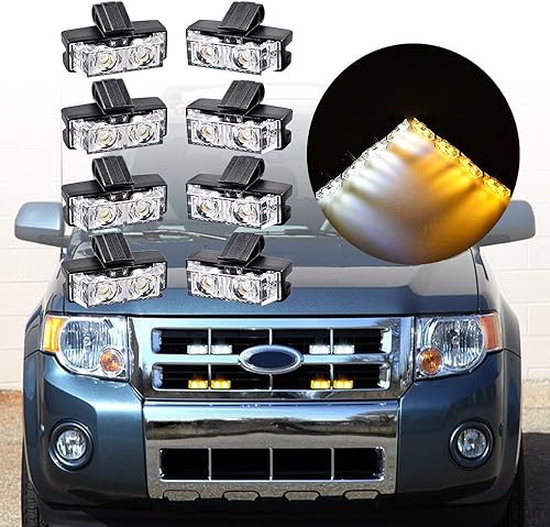 Miniatura 2 de 4 barras de luz estroboscópica ámbar + 4 luces estroboscópicas ámbar de advertencia de emergencia, 10 modos intermitentes para automóvil, SUV,