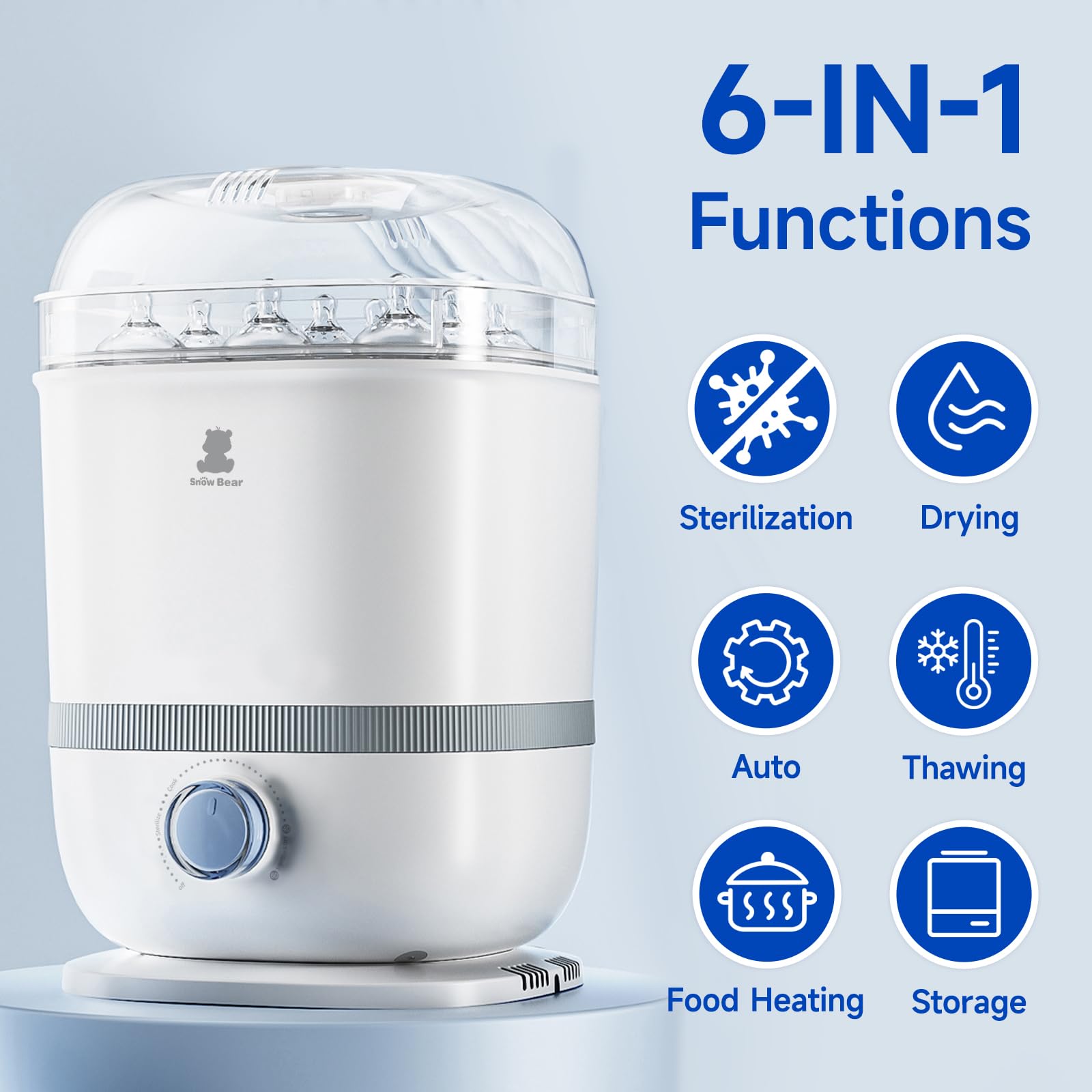Snow Bear Babyflaschen-Sterilisator und Trockner, 6-in-1 elektrischer Dampfflaschen-Sterilisator für Babyflasche und Schnuller, Milchpumpenteile, große Kapazität 13 Flaschen, schnell trocknend, leicht