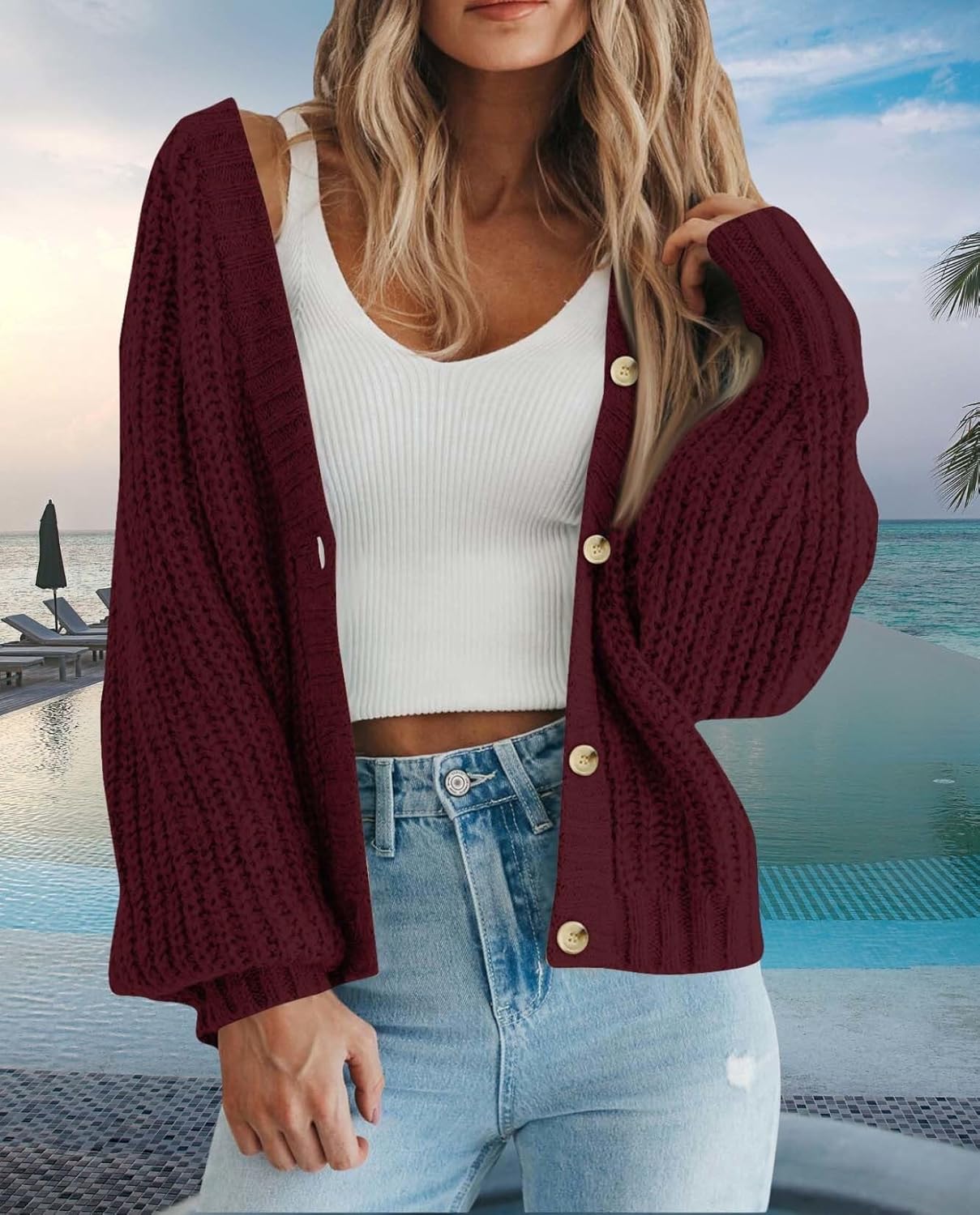 Ultimate Womens Thick Knit Cardigan Sweater Cozy Long Sleeve Button Loose Short Warm Cardigan Sweater - Image 4