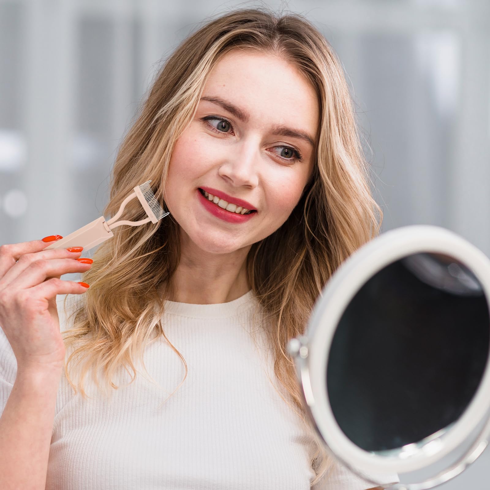 2 Stück Wimpernkamm Trenner, Metallzähne Wimpern Definierer, Kamm bogenförmiger Mascara Applikator, Wimpern Definierer mit Kammabdeckung für Frauen und Mädchen Augen Make up(rosa)