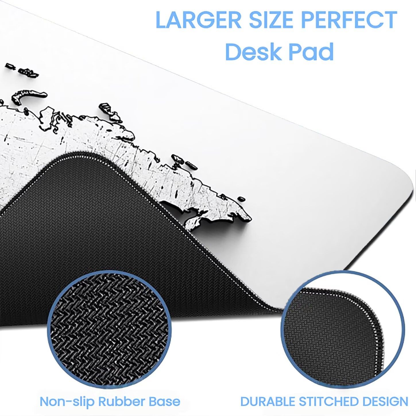 Lpfieonn Karte Großes Schreibtischunterlage, XXL Schreibtischunterlagen, Weiß XXL Wasserdicht Gaming Mousepad mit Vernähter Rand und Rutschfeste Gummibasis, für Laptop/Hause/Büro 120x60cm PF-3419