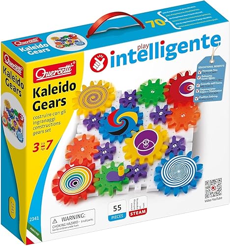 Juego de construcción de 55 piezas Quercetti Kaleido Gears con engranajes de 3 tamaños distintos