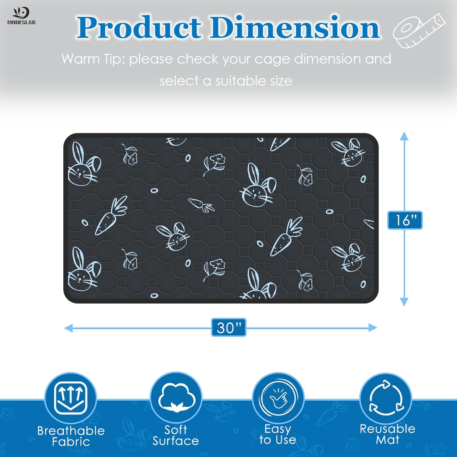 6-Pack Guinea Pig Cage Liner Washable, 16in x 30in Ultra-Absorbent Guinea Pig Bedding for Cage Non-Slip Leak-Proof Pee Pads for Dogs Rabbit Bunny Cat Litter Mat, Navy