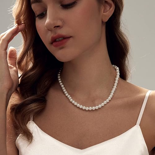 Miniatura 3 de Pearl Necklace 8MM Dainty Round Imitation Pearl Necklace Wedding Pearl Necklace Delicate Jewelry for Women Simple Bridesmaid Jewelry Gifts