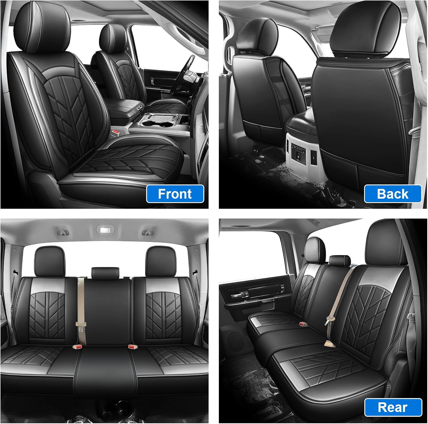 Custom Truck Seat Covers Compatible with Chevy Silverado GMC Sierra 2007-2025 1500 2500HD 3500HD Crew Regular Double Extended Cab,5pcs Pu Leather Pickup Seat Protectors,Black Grey