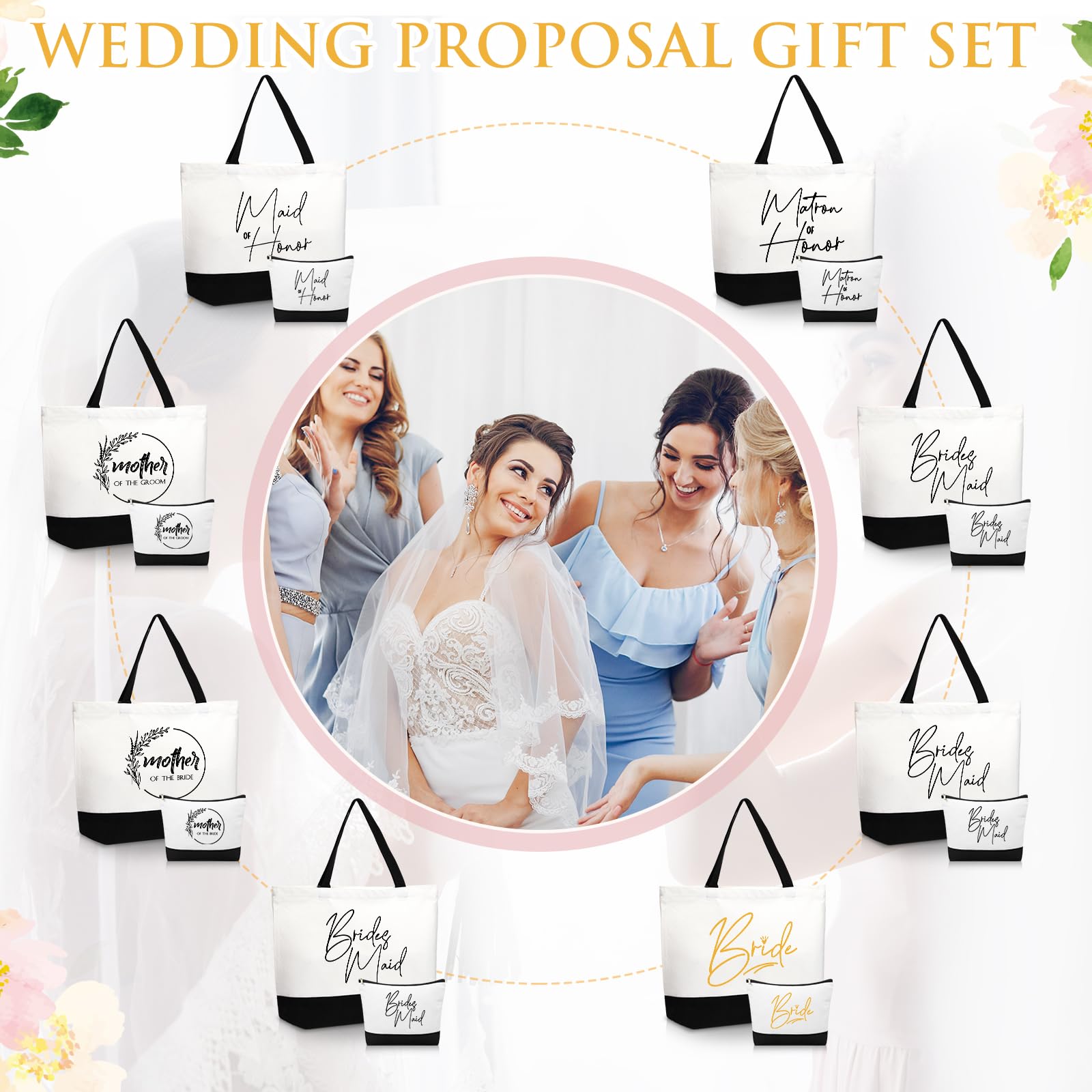 Sanwuta 20 Stück Braut Vorschlag Geschenk Brautjungfer Tote Taschen Brautjungfer Make-up Geschenktüten Hochzeit Leinwand Tragetasche mit Reißverschluss Brautjungfer Taschen für Hochzeit Brautdusche