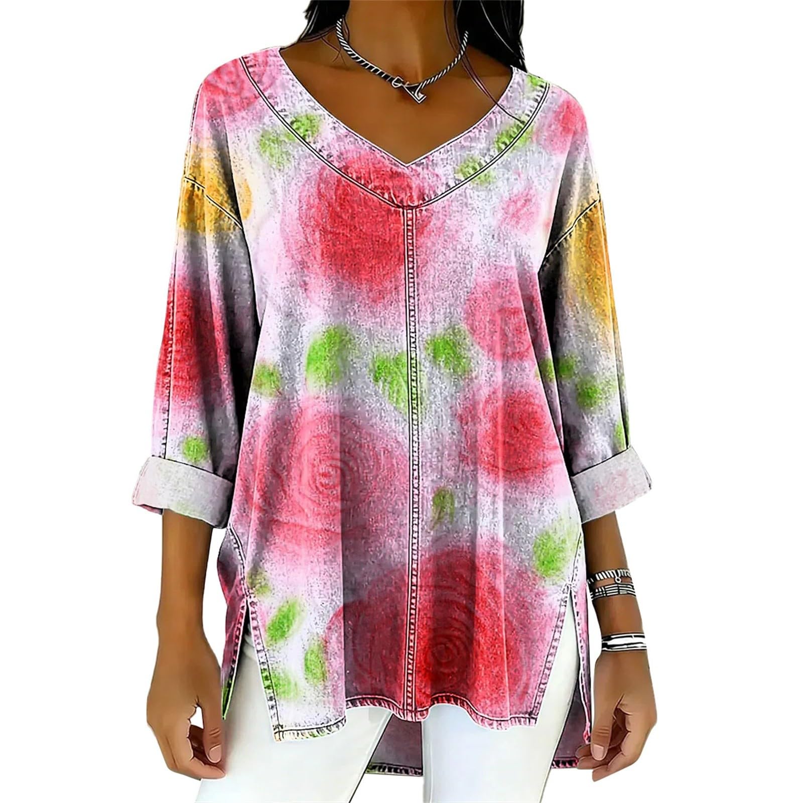 Oversize T Shirt à Manche Longue Femme Col Rond Surdimensionné Pull Tee Shirt Long Tunique