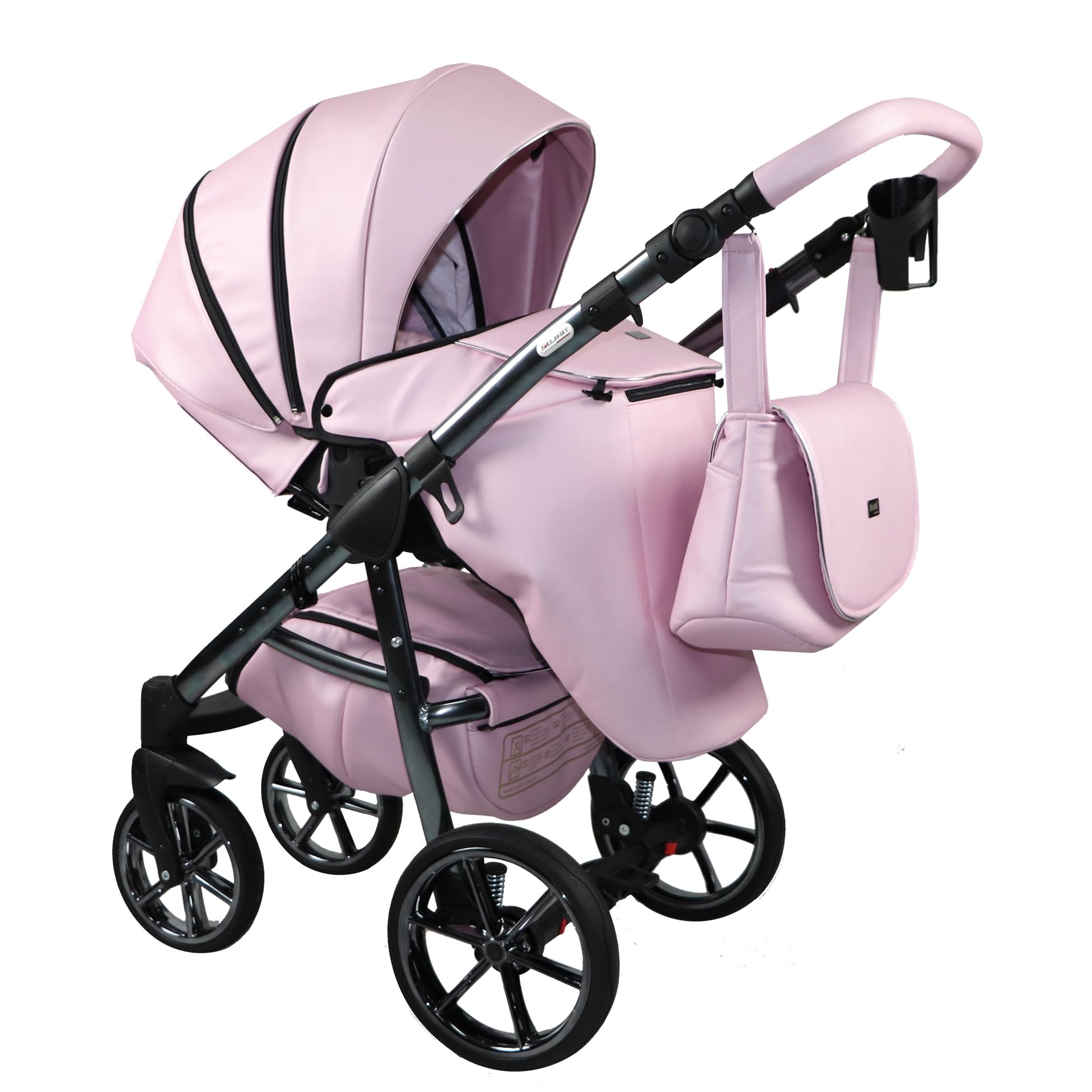 Passeggino MAMI Sojan BBtwin Trio 3in1 ecopelle e dettagli dorati argentati passeggino completo 3 pezzi (pink)