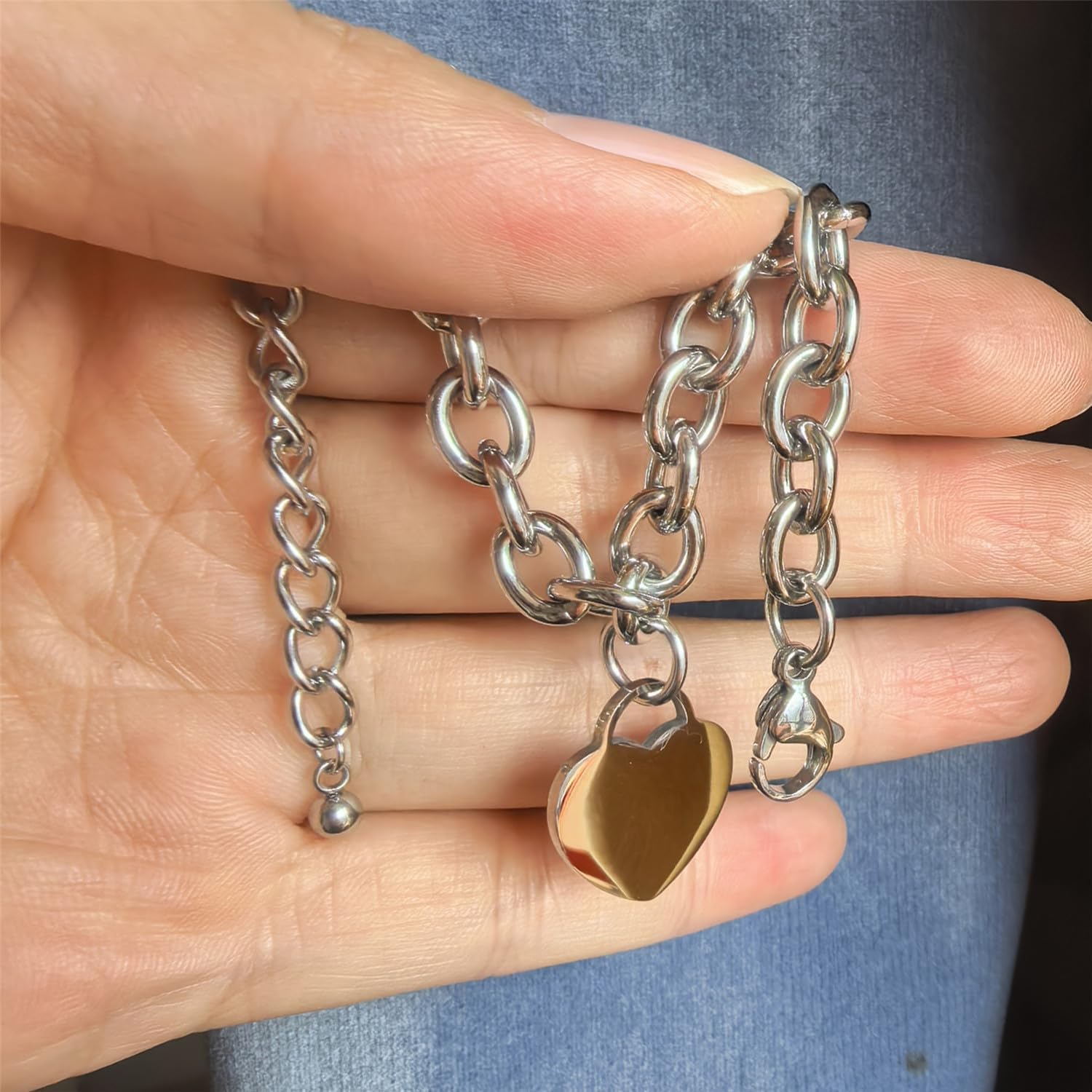 WangGao Elegent Love Stainless Steel Heart Charms Link Chain Bracelet for Women Blank Heart Charm Bracelets Birthday Gifts for Lover - Image 8