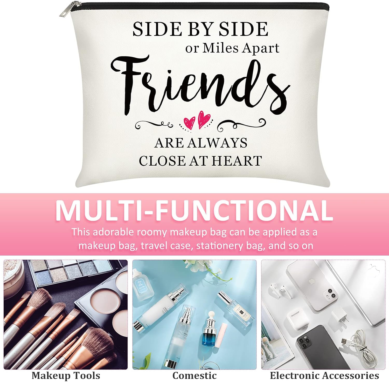 Xuniea 6 Pcs Friendship Gifts for Women Bulk Friendship Cosmetic Makeup Bag for Girl Travel Pouch Friend BFF Birthday Gifts(Heart Pattern) - Image 3