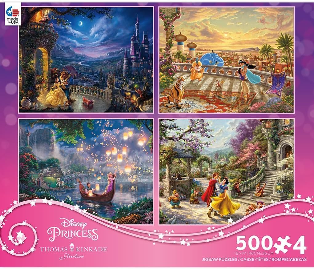 Ceaco - Thomas Kinkade Disney Princess 4 Pack 500 Piece Jigsaw Puzzles Multi Pack for Adults and Teens