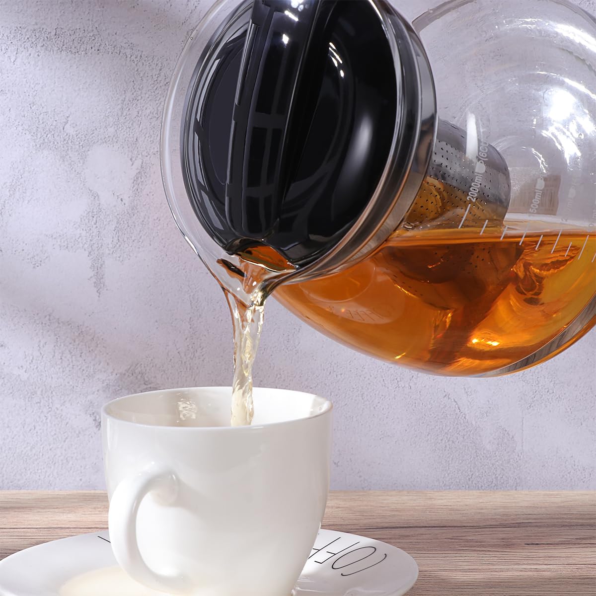 OUNONA - 2000ML Glas Teekanne mit Siebeinsatz, Borosilikat Glas Teebereiter mit Abnehmbarem Teesieb, Geeignet fr Teewarmer