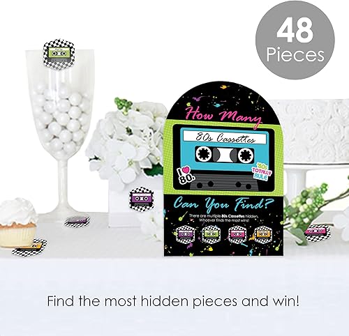 Miniatura 2 de Big Dot of Happiness Retro de los 80 - Caza del tesoro de la fiesta Totally 1980 - 1 soporte y 48 piezas de juego - Juego de ocultar y encontrar