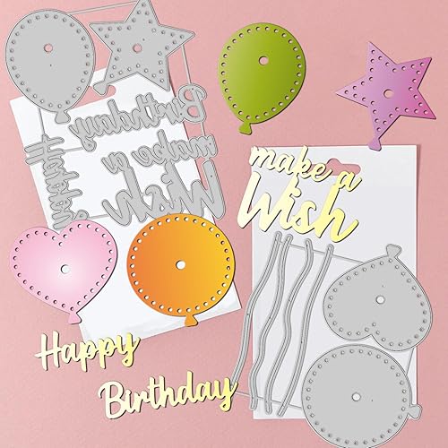 Miniatura 3 de GLOBLELAND Juego de 11 troqueles de corte de globos de cumpleaños para manualidades, álbumes de recortes, globos de fiesta de cumpleaños de metal,