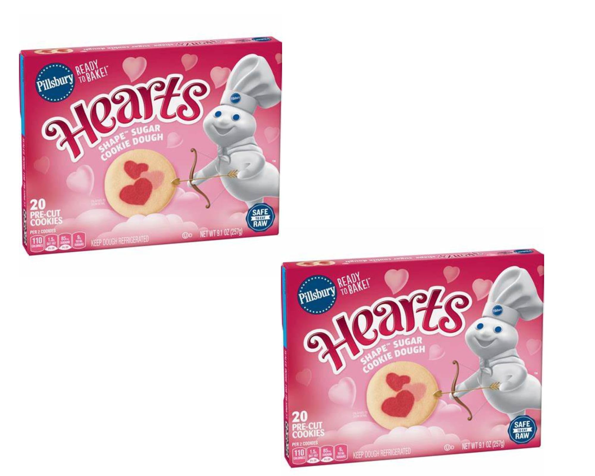 Pillsbury Valentine's Day - Shape Sugar Cookie Dough Decorated with Hearts Ready to Bake! 20 Sugar Cookies with Heart Imprints (Pack of 2)