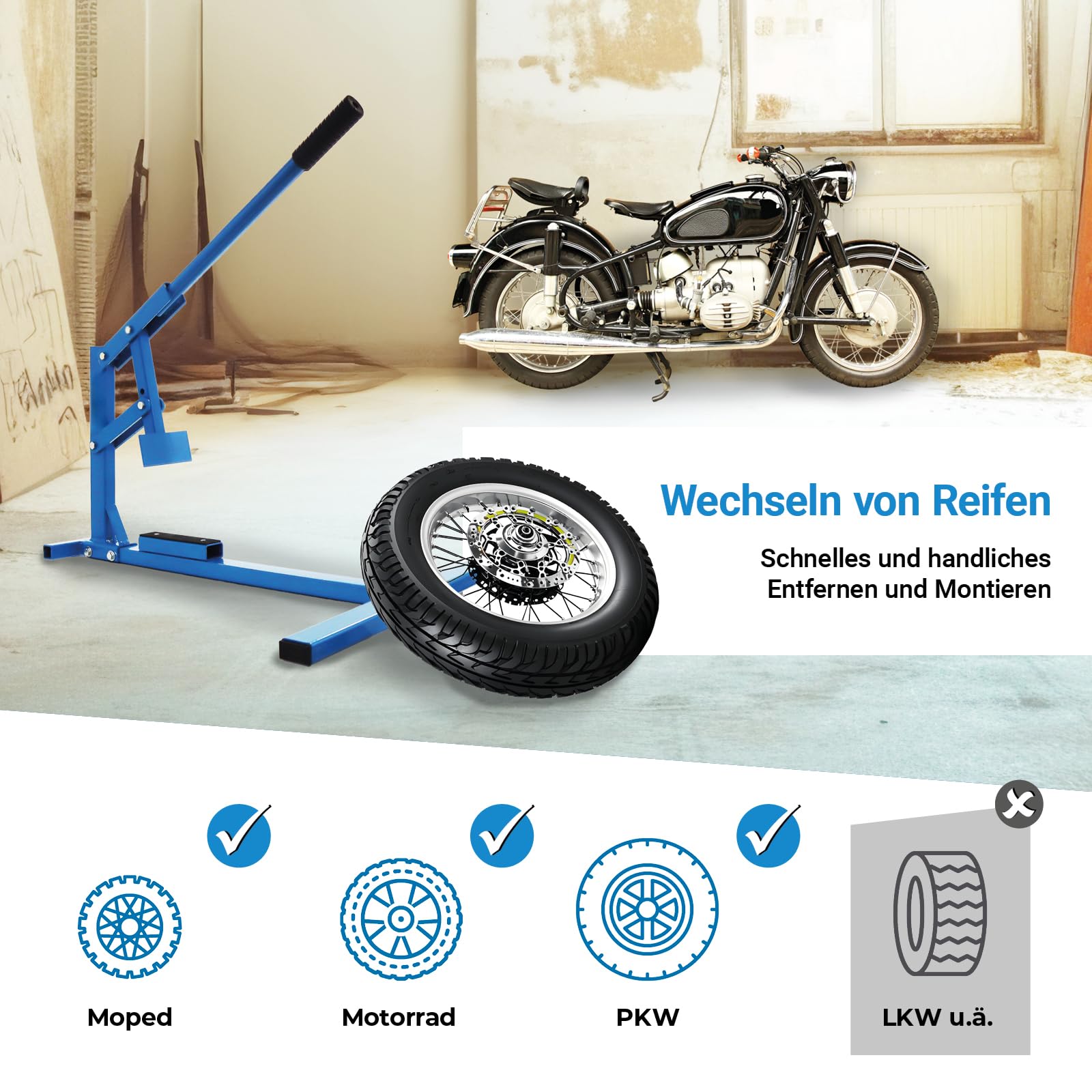 BITUXX Reifenmontierhilfe Reifenmontiergerät Reifenmontiermaschine Reifenmontagegerät Reifenmontagemaschinen Motorrad Moped PKW Auto