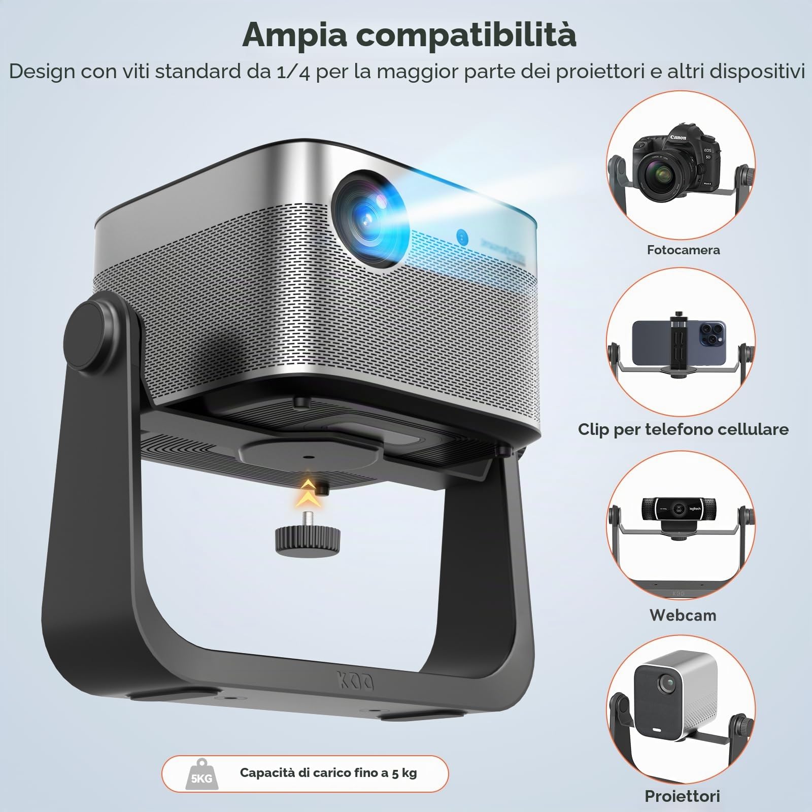 KDD Supporto Proiettore da Scrivania - Supporto Proiettore a Soffitto con Regolabile a 360°, Universale Videoproiettore a LED - Mini Staffa Proiettore Soffitto da Parete per Casa Scuola Ufficio