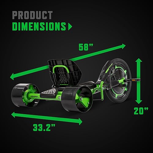 Miniatura 6 de Huffy Green Machine - Triciclo de deriva de 20 pulgadas, diseño ergonómico elegante, asiento ajustable, marco de acero duradero, fácil de operar,