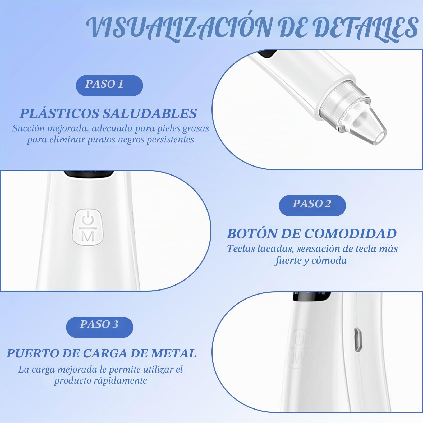 Succionador de Puntos Negros Removedor, Limpiador de Poros Eléctrico, Limpia Poros Blackhead Remover Vacuum Pore Cleanser Facial, Aparato para Quitar Acne con 3 Modos y 5 Cabezales