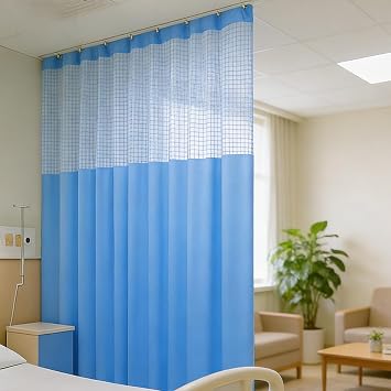 60" W x 96" L/5x8FT Inherent Flame Retardant Hospital Curtain, Privacy Curtain Room Divider Curtain with Grommets, Flame Resistant Medical Cubicle Curtain for Hospital Clinic Lab School, Blue