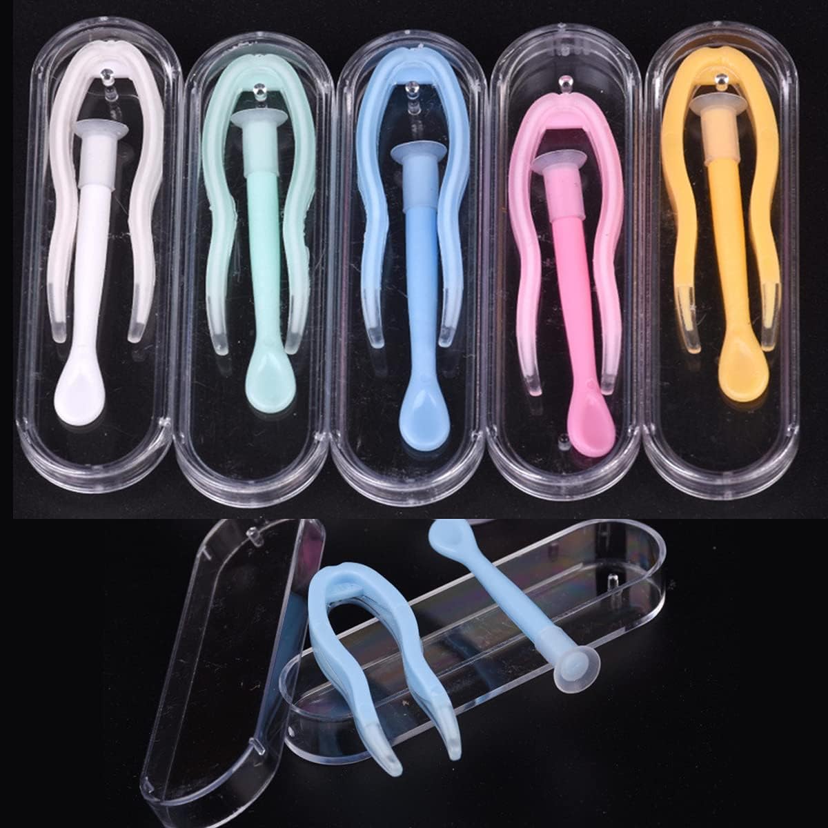 5 Sets Mini Colorful Portable Contact Lens Stick Tool with Plastic Case,Inserter/Remover and Plastic Tweezer Set with Soft Tip