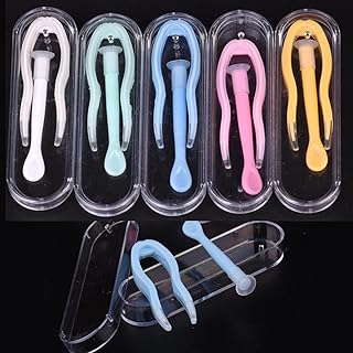 5 Sets Mini Colorful Portable Contact Lens Stick Tool with Plastic Case,Inserter/Remover and Plastic Tweezer Set with Soft Tip