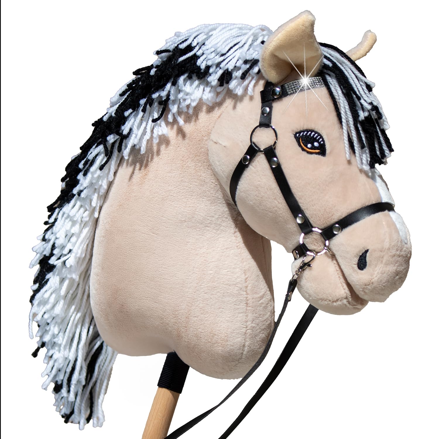 Hobby Horse Fjord A3 - Beżowy koń z włosami czarno-białymi - pełna siatka z migoczącym przodem - zabawka jeździecka dla dzieci i młodzieży