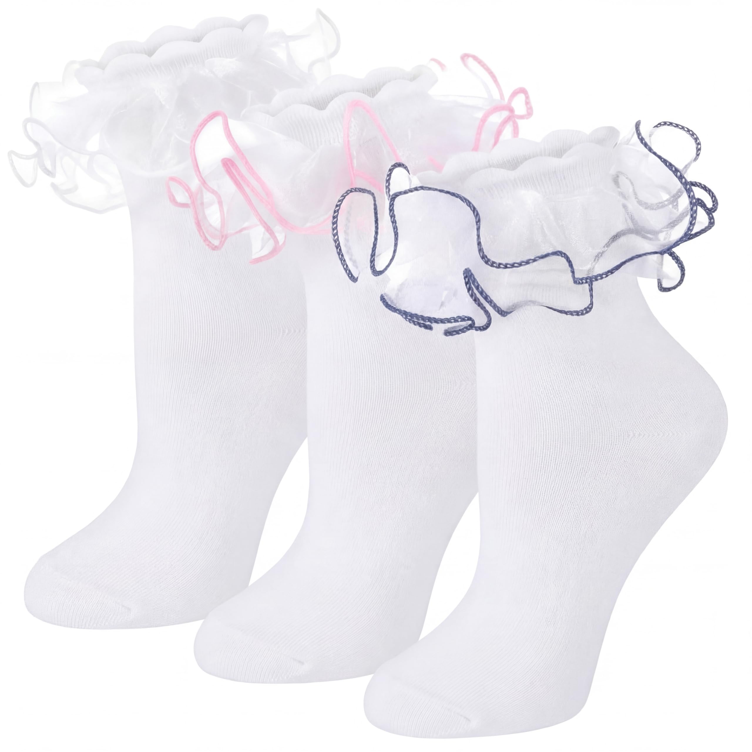 Geyoga 3 Pair Women Big Ruffle Calf Socks