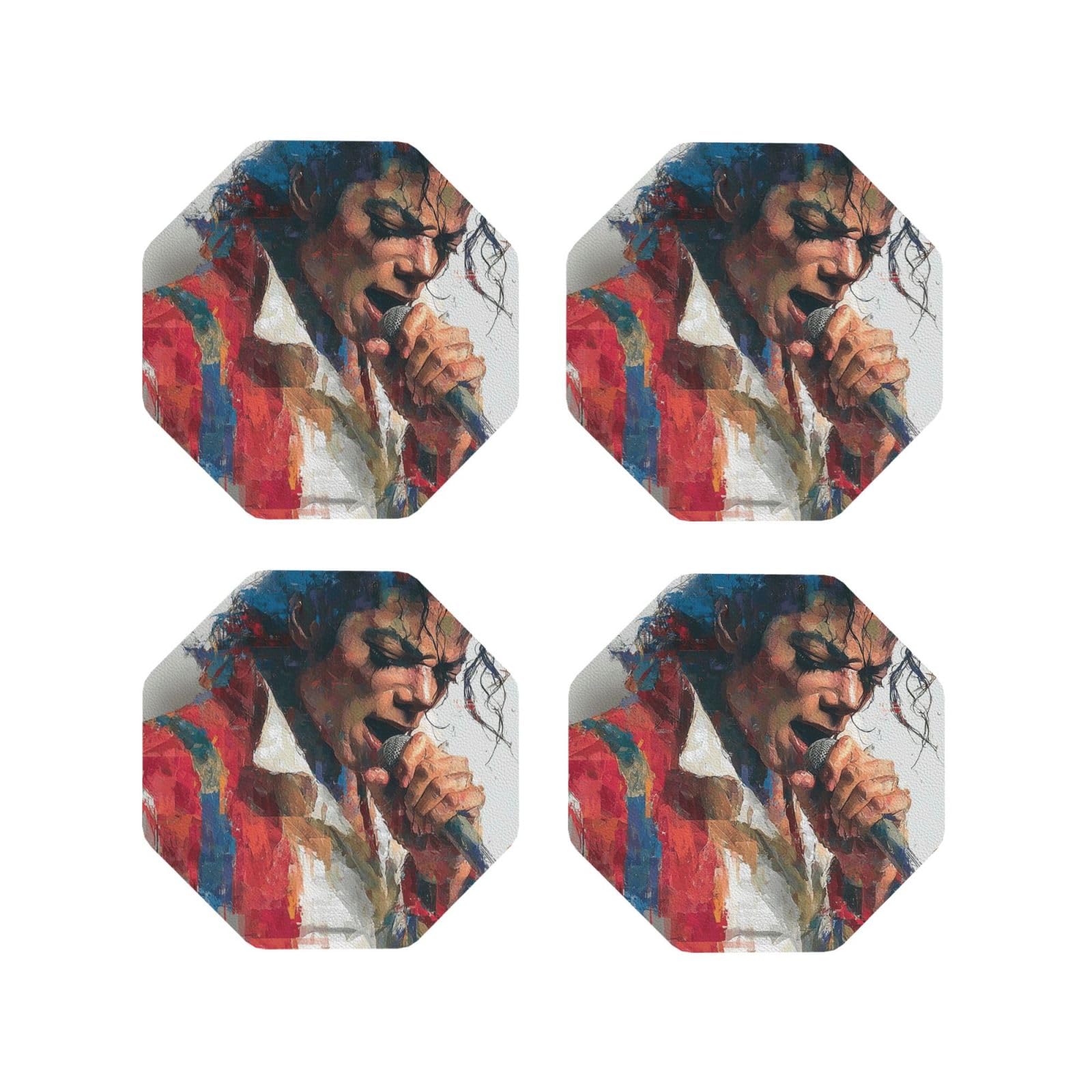 Coasters Set of 4 Round Leather Coaster Quick-Dry Drink Michael Jackson Coasters for Desk Absorbent Mugs Pads Tabletop Protection Pad Heat Resistant Coffee Cup Mat for Kitchen Bar