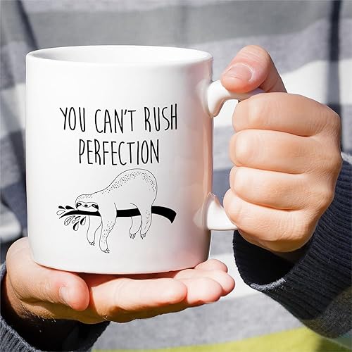 Miniatura 4 de Retreez Taza divertida de perezoso de 11 onzas con texto en inglés "Can't Rush Perfection Sloth Lover", taza de café de cerámica, humor sarcasmo,